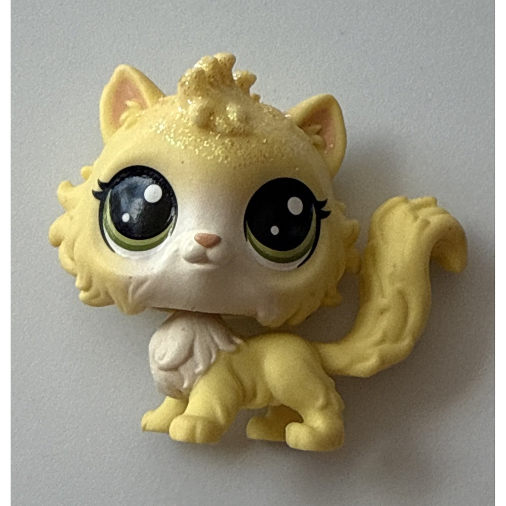 LPS LITTLEST PET SHOP #45 CAT DAFFODIL SELKIRK GLITTER SPARKLE GREEN EYES